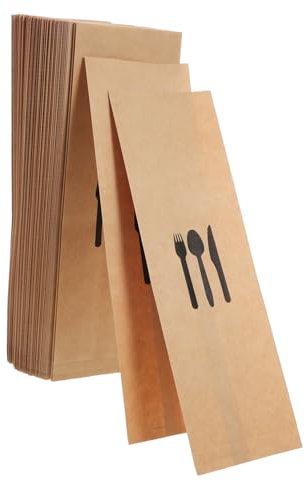 TOPPERFUN 100 Piezas Bolsa para Cubiertos De Papel Kraft Unidades Funda Desechable para Cubiertos para Fiesta Restaurante y Banquete y Utensilios Uso Higiénico y Práctico