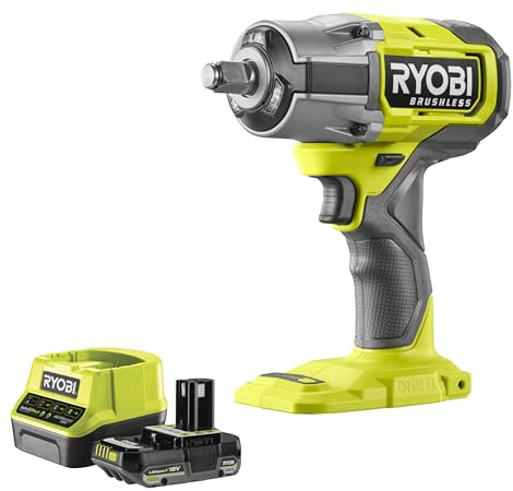 RYOBI - Boulonneuse à chocs 18 Volts ONE+, BRUSHLESS sans fil, 900Nm, 3 modes + mode Automobile - 1 Batterie One+ Lithium+ 18V - 2Ah et 1 Chargeur Rapide 2A