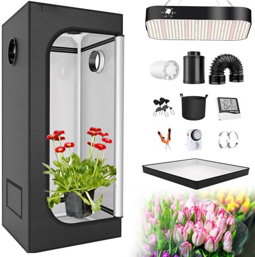 Growbox, Vollautomatisches Komplettes Hydrokultur-Anbausystem, Indoor-Anbauzelt, mit 200-W-Led-Anbaulicht Vollspektrum mit Timer Und Hygrometer, 600D Oxford-Stoff, für Pflanzen Und GemüSe,80x80x180cm