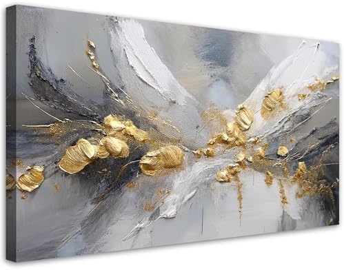 Feeby Leinwand Bilder - Bild Wohnzimmer - Gold Glamour Abstraktion - 120x60 1tlg - Deko Schlafzimmer Groß - Dekoration Canvas - Gemälde - Modern Wandbilder - Kunstdruck