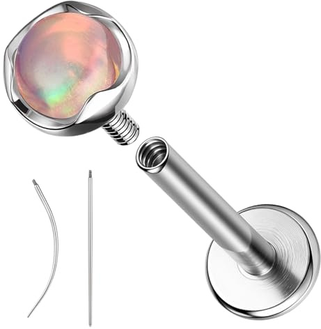 ZS 1 Stück G23 Titan Opal Tragus Piercing Schmuck 16G Helix Conch Earring for Women Innengewinde Labret Lip Stud Monroe Medusa piercing Knorpel Ohrpiercing (Rosa)