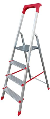 eacommerce - Scala Domestica in Alluminio | Antiscivolo con Gradini da 80mm | Portaoggetti e Chiusura a Portafoglio | Made in Italy, Alluminio (4 Gradini)