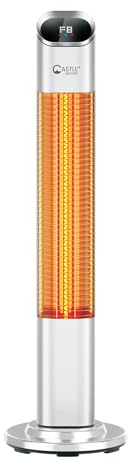 Equip2clean Electric Patio Heater 2000W Infrared Heater Tower Silver | Freestanding Outdoor Electric Heater with 45° Rotation, LED Touchscreen, Remote Control, IP65 Rated Outdoor Patio Heater