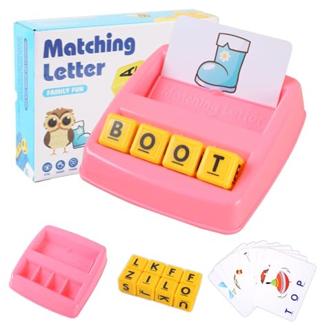 elzle Buchstaben Lernspiel, Rechtschreibspiel Montessori Lernen für 3-6 Jahre, Geschenk für Vorschulkind Lernspielzeug, 60 Wörter 30 Flash-Karten, Einschulungsgeschenke für Jungen und Mädchen