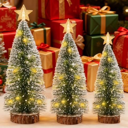 LED Mini Weihnachtsbaum,3 Stück künstlicher Weihnachtsbaum mit Beleuchtung,Tisch-Weihnachtsbaum mit Lichtern,Kleiner Tannenbaum für Ihr Zuhause Oder Büro Dekor Lampe Weihnachten-Dekoration
