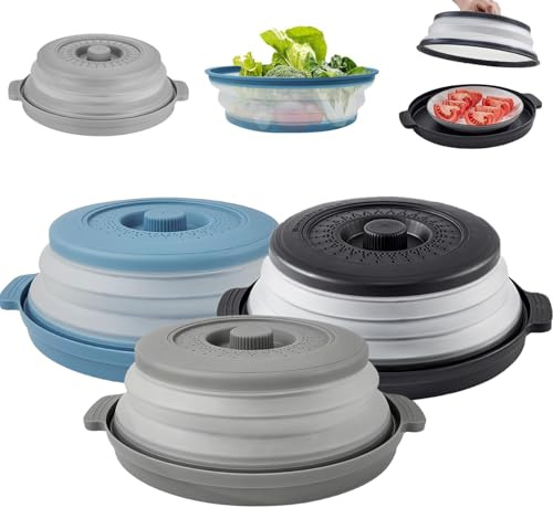 3 Stück Mikrowellenhaube Mit Dampflöchern, Faltbare Mikrowellen Abdeckung, Filterkorb Mit Dampflöchern, Mikrowellen Abdeckung Mit Tablett, Microwellenabdeckungen Für Obst Und Gemüse, Ohne Bpa