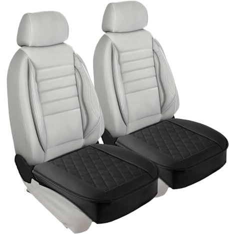 M.J COMFY-LIFE PU Leather Car Seat Covers Set without backrest, Front Seat Bottom, Protector Cushion with Anti-Slip Design, Waterproof, Soft & Durable Car Seat Pads for All Vehicles, 2Pieces, Black