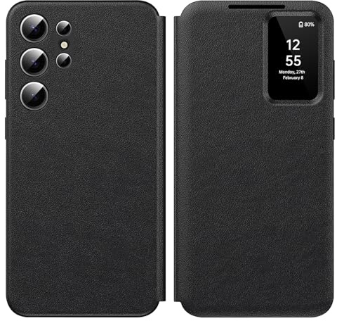 Nshkeji für Samsung S24 Ultra Smart Clear View Hülle, Wallet Smartphone Case, für Samsung Galaxy S24 Ultra 5G Handyhülle S View, Spiegel Flip, Sichtfenster, Smart View, Kartenfach Cover
