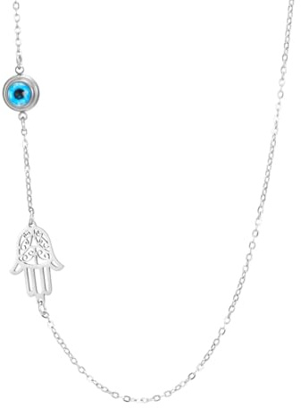 EUEAVAN Hamsa Hand der Fatima Halskette mit bösem Blick für Frauen Blauer Teufelsauge-Anhänger Hexagramm Jüdisches Schutzamulett Kabbala-Schmuck Religiöse Geschenke