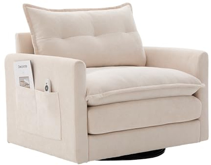Bladez 360° Drehsessel Loungesessel mit Armlehnen, Polstersofa Relaxsofa Sessel Chenille Stoff, großes Einzelsofa Sessel im modernen Stil mit Kissen für Wohnzimmer, Schlafzimmer (Beige)