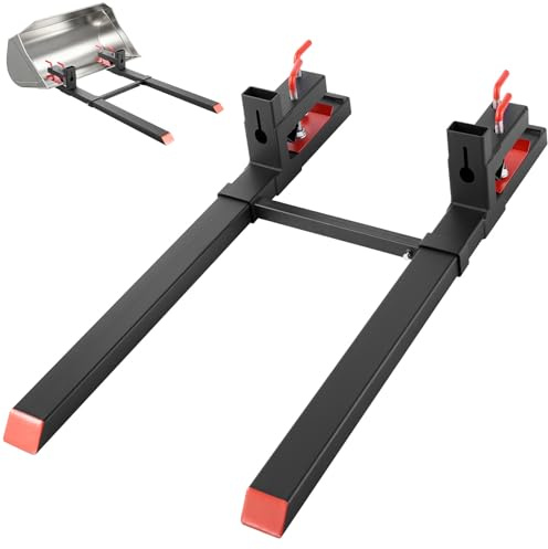 VEVOR Forche per Pallet con Morsetto da 1814 kg Lunghezza Totale 149 cm, Forche per Trattori per Impieghi Gravosi con Barra Stabilizzatrice Regolabile per Accessori per Trattori, Benna di Carico | Per attacchi trattori, secchio caricatore, minipale, con barra stabilizzatrice regolabile, per fattoria, cortile