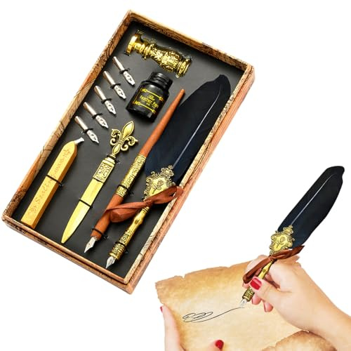 qokeeu Fjäderköl och bläckset, Quill Pen set, antik kalligrafidip pen med