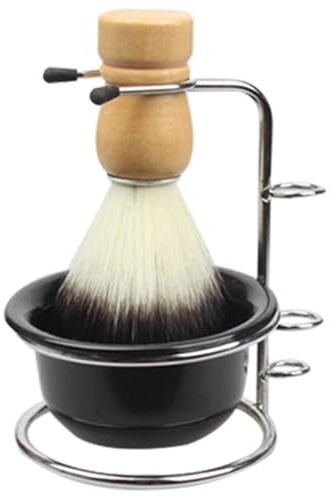 VINTORKY Brosse à Barbe Douce 3 Pièces Bol à Raser et Support en Acier Inoxydable 201 Kit de Rasage pour Salle de Bain Blaireau Réutilisable pour Mousse Dense et Rasage Humide