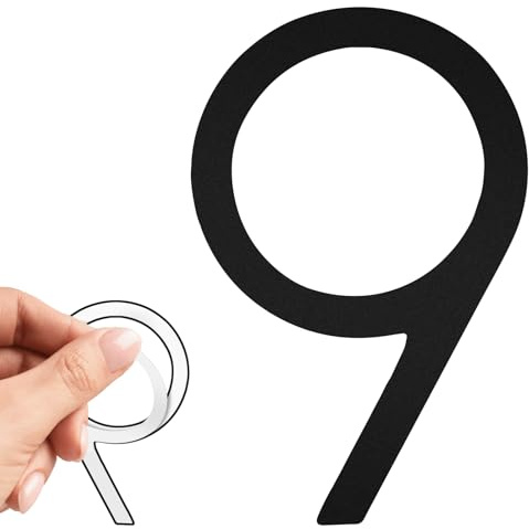Lunhoo Stick on Door Number Plaques, 3 Inch House Number Stickers, Metal Stainless Steel Sticky House Numbers Signs on Wall Front Door Mail Box Dust Bin, Black (9)