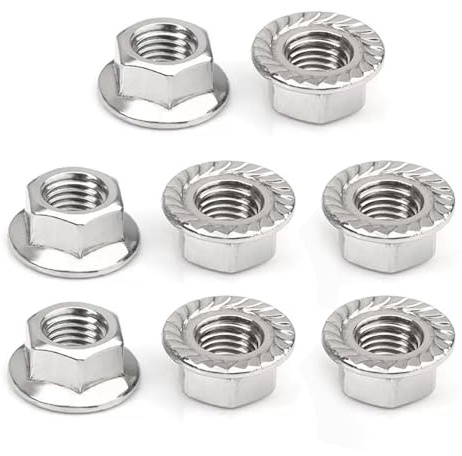 Kiyraglo M12 Fine Thread Flange Nuts 304 Stainless Steel Hex Lock Nuts for Automotive Machinery & DIY Projects, M12 × 1.25mm x 8pcs