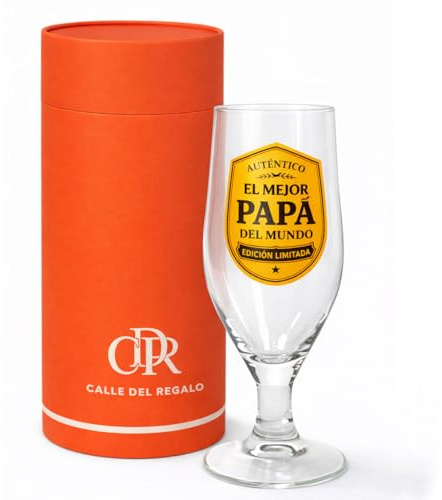CALLEDELREGALO Copa de Cerveza El Mejor Papá del Mundo | Edición Limitada | con Estuche de Regalo Naranja | Regalo Padre