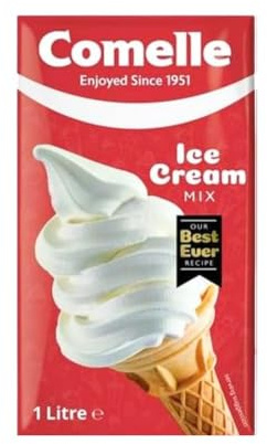 Comelle Ice Cream Mix Vanilla Soft Serve 1L, Instant Ready to Freeze UHT Long Life Dairy Skimmed Milk for Sundea Mouse Dessert Shake with Welari Thank You Card | (1 Pack)