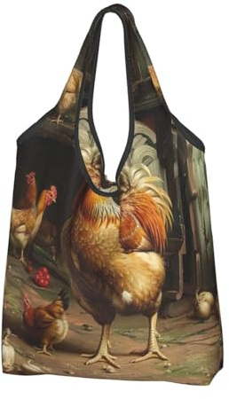 kkvhhyuo Borsa grande pieghevole per la spesa, con stampa di galline arrosto e galline, riutilizzabile, lavabile, da viaggio, riciclabile, borsa per la spesa per la spesa, campeggio all'aperto, uso