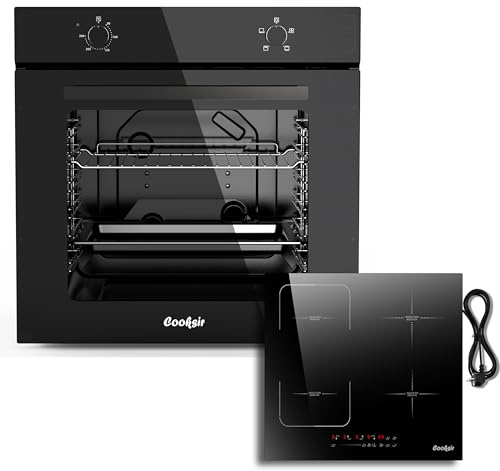 Cooksir Four et plaque à induction: Four Encastrable 60CM avec 4 Fonctions & 65 Liters+Plaque Induction 4 Feux avec Prise 60CM Encastrable