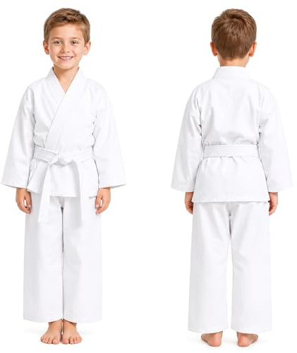 PBSKM Karate Gi for Kids and Adult, White Judo Uniform with Belt | Lightweight Martial Arts for Student Training Sparring, Karate Uniform with Elasticated Waistband