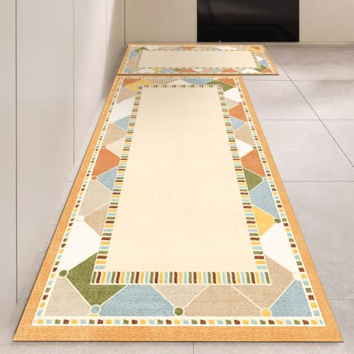 Alfombra Cocina 50X80Cm Gris Naranja Alfombra Vinilica Cocina Cuero,Modernas Lavable Antideslizante Anti Fatiga para Pasillo, Comedor,Hogar Alfombrilla Cocina