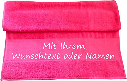 Druckreich Handtuch mit Ihrem Wunschtext oder Namen 100 x 50 cm/Fb. Pink