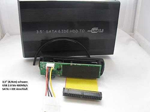 KesCom Externe USB Festplattengehäuse aus Metall 3,5 (8,9cm) USB 2.0schwarz SATA und IDE Anschluß in schwarz