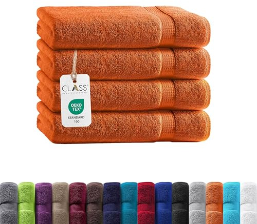 Class Home Collection Frottee Handtücher 50x100 cm – 4er Set Handtuch – Besonders weiche & saugfähige Handtücher aus 100% Baumwolle mit Aufhänger – Terracotta