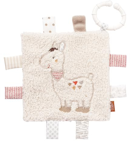 Fehn 058178 - Llama de tela crujiente con anilla, tela de actividad para colgar, para bebés y niños pequeños a partir de 0 meses, tamaño: 16 x 16 cm