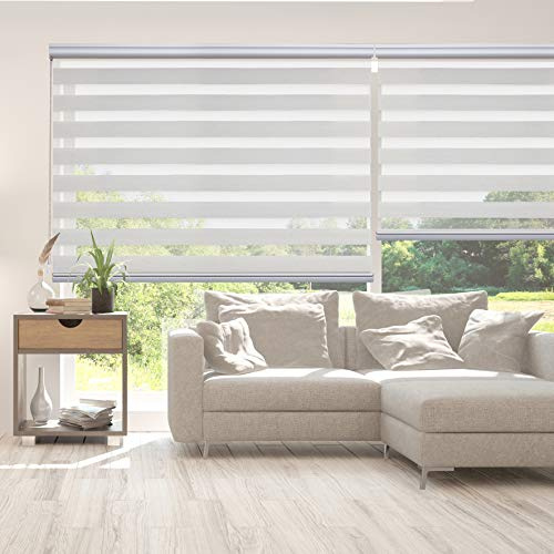 Tende a rullo per interni Giorno e notte Premium Doppio 100x250 cm Lino | Tenda con cassonetto rotondo e catenella in alluminio di Massima Qualità per finestre. Larghezza tessuto 98 cm StoresDeco