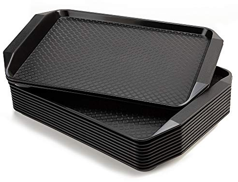 Eslite Plastic Fast Food Serving Tray,16.95 by 11.82-Inch,Set of 12 (Black)