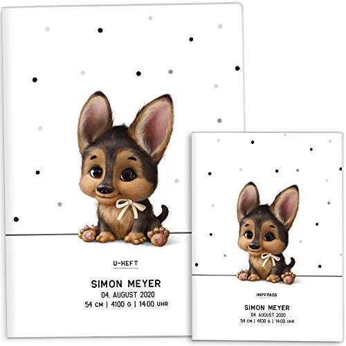 U-Heft Hülle SET Haustiere Untersuchungsheft Hülle & Impfpasshülle Geschenkidee personalisierbar mit Namen und Geburtsdatum (U-Heft Set personalisiert, Dog)