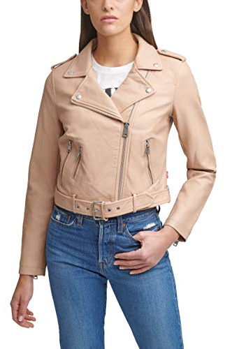 Levi's Chaqueta de Cuero sintético para Motocicleta (Tallas estándar y Grandes) Piel, Biscotti, XL para Mujer