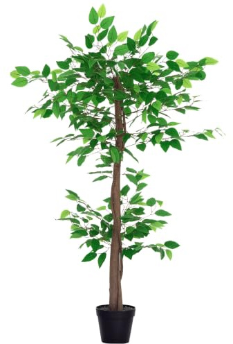 Outsunny Arbre Artificiel Ficus Hauteur 1,2 m Grand Réalisme Pot Inclus | Plante Artificiel, Tronc, Branches, Liane, Lichen, Feuilles