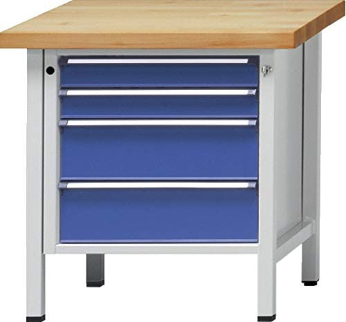 Werkbank V B800xT700xH840mm Buche massiv lichtgrau enzianblau 4 Schubl.ANKE