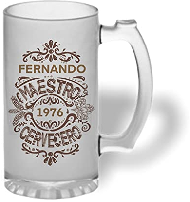 Bee Ingenious Jarra cerveza personalizada de cristal esmerilado. Jarra de cerveza original: Maestro cervecero con nombre y año personalizados