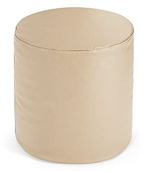 Bepouf - Poggiapiedi Rotondo Morbido in Ecopelle con Imbottitura in Palline di Polistirolo, Poggiapiedi adatto per Camera e Salotto - Dimensione 50x50, Colore Beige