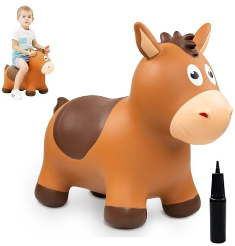 ZOOJOY Bouncy Horse Hopping Toys, Inflatable Animal Horse Toys for Toddlers, Outdoor Indoor Bounce and Ride On Bouncer for Boys Girls, Birthday Gifts for 18 Months 2 3 4 5 6 Year Old with Pump