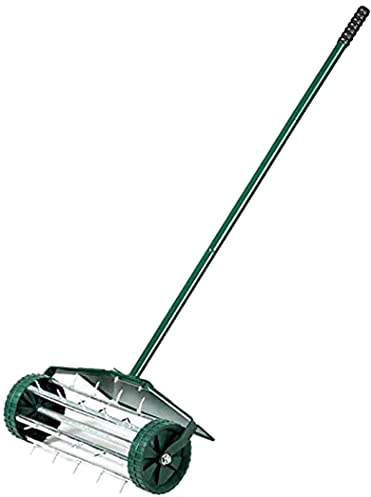 Yorkshire Homeware Garden Rolling Lawn Aerator, Manual Grass Spikes Roller with 3 Piece Removable Steel Handle, Heavy Duty Outdoor Garden Lawn Tool