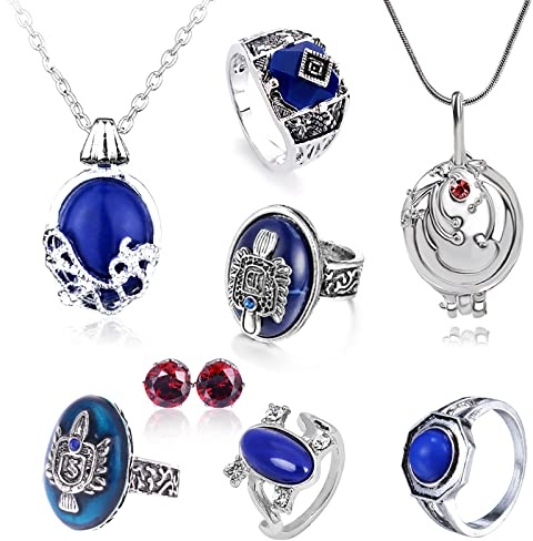 HJYZY 8 Stück Vampire Schmuck Daywalking Katherine Sapphire Elena Gilbert Eröffnung Eisenkraut Medaillon Halskette Salvatore Damon Stefan Finger Familien Wappen Ring Roter Diamant Ohrstecker