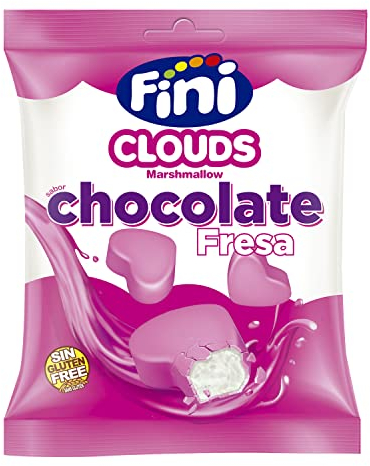 Fini Clouds Corazones de Fresa | Espumas dulces con Cobertura de Confitería | Nubes y Golosinas Sin Gluten - 80 gr