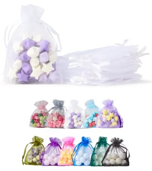 Soul Projekt [25 Stk.] Organzasäckchen mit Kordelzug für Hochzeiten, Schmuck, Geburtstage, Bastelarbeiten, Kristalle, Süßigkeiten, Gastgeschenke. Weiß 0rganza Bags White 7x9 x25