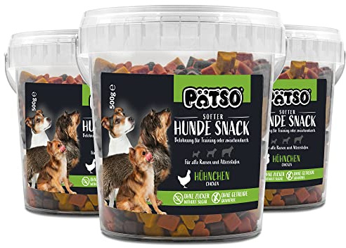 Pätso Hundeleckerli & Trainings- Hunde Snack Getreidefrei/Hunde Leckerlis 1,5kg (Hühnchen (Mini Heart Mix), 500 g (3er Pack))