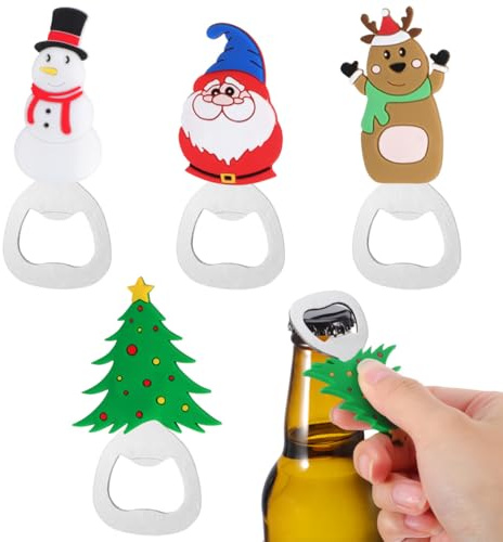 Luxshiny Apribottiglie Babbo Natale in Silicone - 4 Pezzi Apribottiglie Magnete Per Feste Di Natale Design Ergonomico E Facile Da Usare