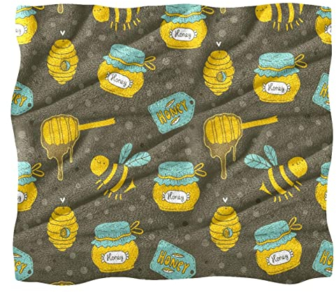 Fleece Throw Blanket for Couch Sofa or Bed Cozy Soft Blankets Honey Drip Jar Hive Bee Grey Dot Pattern