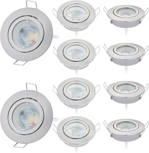 HCFEI LED Einbaustrahler 230V Schwenkbar Dimmbar matt-chrom Deckeneinbauleuchte GU10 Modul 5W 425Lm Einbauspots 38° für innenbereich - Deckeneinbaustrahler, Wohnzimmer und Büro (10er - Warmweiß)