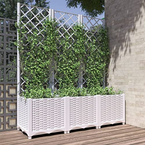 Tidyard Fioriera da Giardino con Graticcio,Fioriera con Traliccio,Fioriera con Spalliera Separ?Fioriera Grigliato da Esterno,Letto Rialzato,Grigliato,Fioriera da Esterno Bianco 120x40x136 cm PP