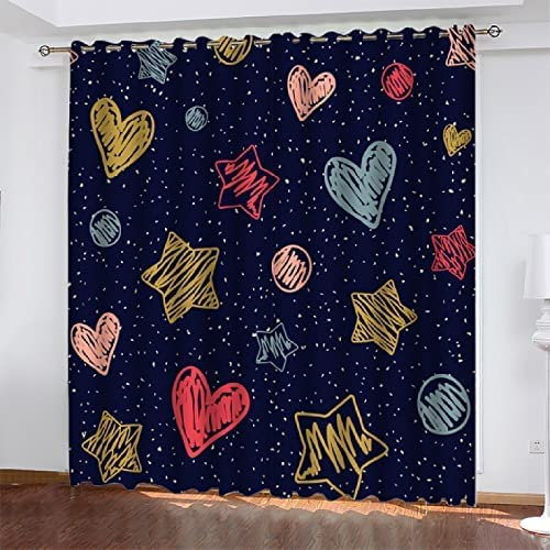 Vorhang Blickdicht Gardinen Mit Ösen - 2 Stücke 140(B) X160(H) cm Verdunklungsvorhänge 3D Gelber Roter Stern Muster Thermovorhang Für Kinderzimmer Schlafzimmer Weihnachtsgardinen