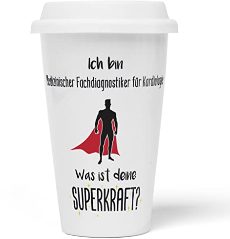 JUNIWORDS To-Go Becher mit Deckel, Ich bin Medizinischer Fachdiagnostiker für Kardiologie. Was ist deine Superkraft? (5939956)