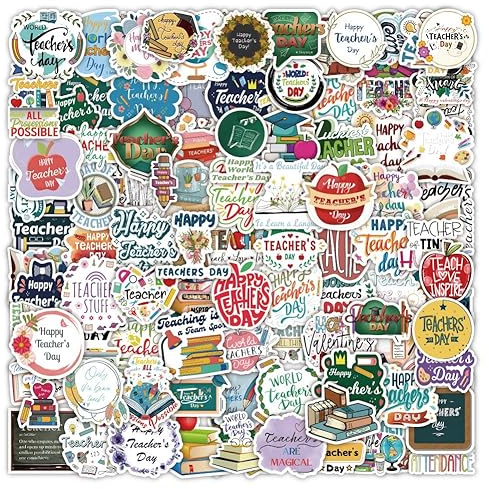 Pack of 100 Teachers Stickers Pack Teachers Sticker Set Waterproof Vinyl Stickers for Laptop Children Cars Motorcycle Bicycle Skateboard Luggage Suitcase Computer Sticker Graffiti Decal